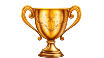 Golden Trophy with Intricate Floral Design Ideal for Awards Recognition and Celebrations png