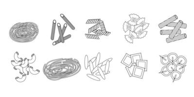Pasta shapes outline set illustration vector