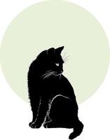 Cat in silhouette against the backdrop of the moon. vector