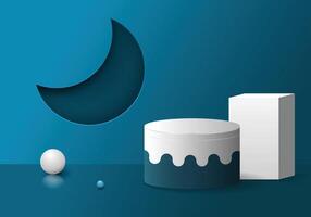 Podium decorated blue color background with moon. vector