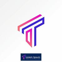 initial T font double line out 3D view to monogram typography media tech brand vector