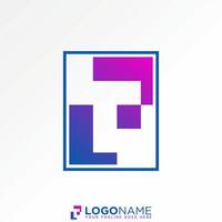 letter T font on negative space square monogram typography media tech brand vector