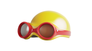 Bright Yellow and Red Swim Goggles with Matching Cap for Aquatic Sports and Activities png