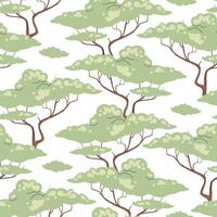 Seamless pattern with African acacia in flat style. Repeating background with savanna trees. Botanical background for fabric, wallpaper, wrapping paper vector