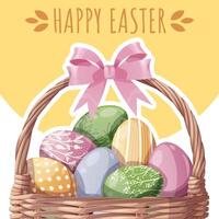 Happy Easter Square Card with Basket of Colorful Eggs. Happy Easter Design. Perfect for Greetings, Social Media, Banners, and Festive Promotions. Spring Celebration Background. vector