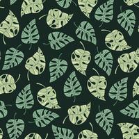 Seamless pattern with tropical leaves in flat style. Endless texture with monstera leaves. Botanical background for fabric, wallpaper, wrapping paper vector