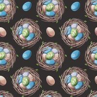 Seamless Pattern with Nest and Colorful Easter Eggs. Delicate Spring Texture for Fabric, Wallpaper, Wrapping Paper, and Scrapbooking. Perfect for Easter and Spring vector