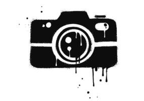 Spray painted graffiti Camera sign in black over white. Camera drip symbol. isolated on white background vector