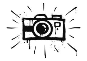 Spray painted graffiti Camera sign in black over white. Camera drip symbol, isolated on white background vector