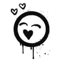 Smiling face emoticon character. Spray painted graffiti smile face with love in black over white, isolated on white background vector