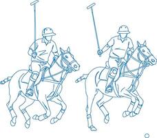 Two Polo Players in a High Speed Match Elegant Vintage Line Art vector