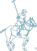 Defensive Polo Player Blocking Opponent in High Speed Tournament Vintage Line Drawing vector