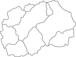 Minimalist black and white outline map of North Macedonia with internal region borders, simple illustration for geography, education, and design use vector