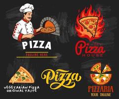 The collection of pizza emblems can be used effectively in the fast food sector. These designs offer ideal solutions for restaurants. vector
