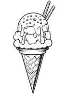 Delicious Ice Cream Cone Drawing Black and White, Free Line Art for Coloring vector