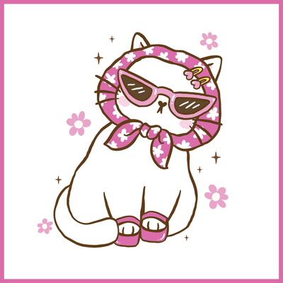 Cute Retro Self Love Cat wearing high heels and sassy glasses Cartoon Doodle Hand Drawn