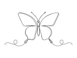 Continuous one line art butterfly shape isolated flat style. vector