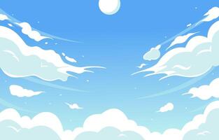 Clear Blue Sky with Shining Moon and Clouds Anime Style vector