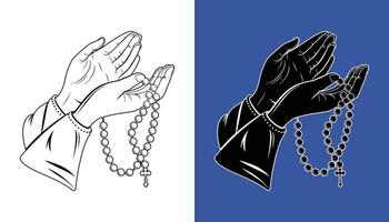 Two hands with rosary beads on them vector