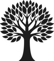 Black Silhouette Tree with Symmetrical Leaves and Artistic Branches vector