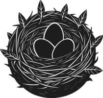 Bird Nest with Eggs Illustration - Spring Nature Silhouette for Wildlife and Easter Themes vector