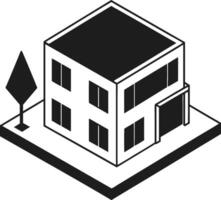 Isometric Modern Building - Black Minimalist Architectural Design vector
