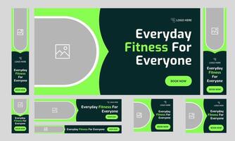 Creative body fitness web set banner design for social media post, everyday workout plan web bundle banner design, fully editable eps 10 file format vector
