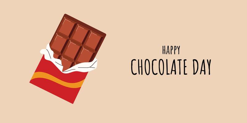 Banner for the Chocolate Day celebration. Happy Chocolate Day. Minimalistic poster with chocolate bar.
