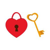 Heart shaped lock. Heart Key. illustration with white isolated background. vector