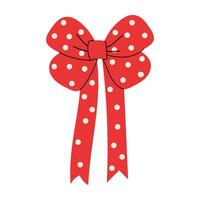 Polka dot red bow with a playful and retro look. Fun and stylish ribbon decoration, great for vintage themes, Christmas, and festive designs. vector