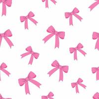 Seamless pattern with long ribbon pink bows. Feminine and elegant textile, wrapping paper, or decorative design. Flat illustration isolated on white background. vector