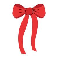 Minimalistic long ribbon bow in red. Perfect for elegant gift wrapping, wedding invitations, and stylish festive decorations. Simple yet classic design. vector
