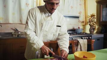 Man Private Chef At Home Cuts Typical Italian Onion video