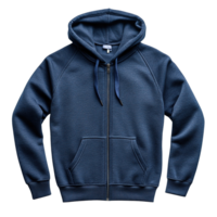 Dark Blue Hoodie with Front Zipper, Drawstring Hood, and Kangaroo Pockets Isolated on Transparent Background png