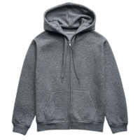 Grey Hooded Jacket with Zipper Closure and Front Pockets Isolated on Transparent Background png
