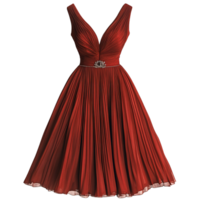 Glamorous Women's Red Ball Gown with Detailed Pleats Isolated on Transparent Background png