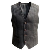 Classic Black Pinstripe Formal Waistcoat for Men. Elegant Four-Button Suit Vest with Fine White Stripes, Premium Lining, and Tailored Fit for Business, Weddings, and Formal Events png