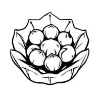 Stylized Illustration of Macadamia Nuts in a Leaf Bowl vector