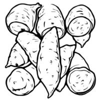 A Collection Of Whole And Sliced Sweet Potatoes vector