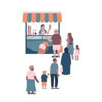 Queue of people of different nationalities standing at kiosk for ice cream vector