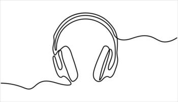 Headphone speaker headset gadget and earphone continuous one line drawing. Music gadget and earphones devices in simple linear style. Combine art design concept line art vector