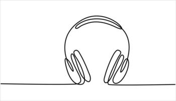 Headphone speaker headset gadget and earphone continuous one line drawing. Music gadget and earphones devices in simple linear style. vector