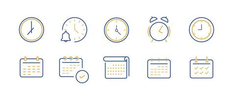 Time, date and address concept editable stroke outline icons set isolated on white background flat illustration. vector