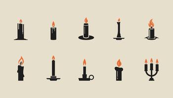 Candle icon set. Candles flaming flat icons. vector