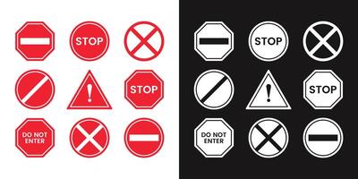 Set of Stop street icon collection. Stop hand sign with text. Red stop sign. Illustration. vector