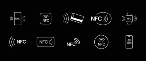 NFC payment icon set. Contactless wireless pay sign. NFC technology icon. Credit card nfc payment. Editable stroke. line icon. vector