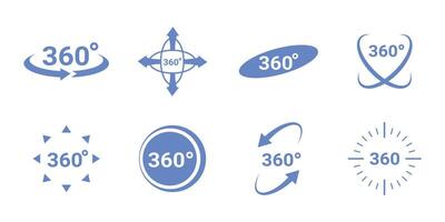 360 degrees arrow, rotate around set icon. Circle signs vertical, horizontal and diagonal view with arrows rotation to 360 degrees. Virtual reality. Rotate cycle, circular moving symbol. vector