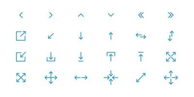 linear arrows icon pack. thin line right arrow, minimize, turn right, diagonal arrow, up and down arrows, left and right arrows, log in, refresh arrow icons suitable for apps and websites ui vector