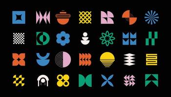 Mega geometric and abstract shapes collection. Abstract symbols set. elements. Geometric icons. Isolated modern signs. Neo geo art. Swiss style. Bauhaus influence. Neo minimalism vector