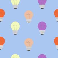 Colorful light bulbs seamless pattern. Repeating background for web banner, cover, print, wallpaper, textile. vector
